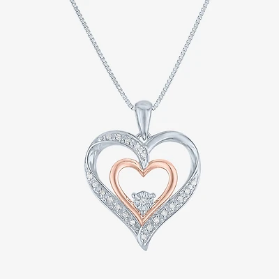 Womens 1/10 CT. T.W. Natural White Diamond 14K Rose Gold Over Silver Sterling Silver Heart 18 Inch Pendant Necklace