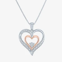 Womens 1/10 CT. T.W. Natural White Diamond 14K Rose Gold Over Silver Sterling Silver Heart 18 Inch Pendant Necklace