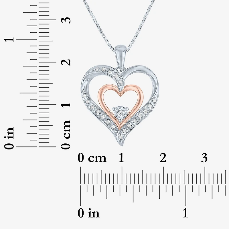 Womens 1/10 CT. T.W. Natural White Diamond 14K Rose Gold Over Silver Sterling Silver Heart 18 Inch Pendant Necklace