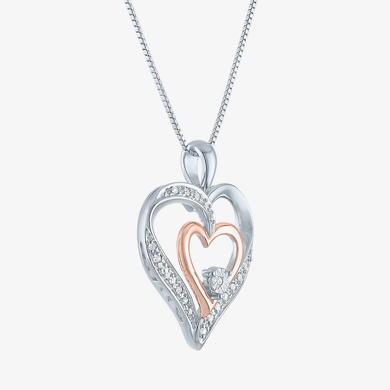 Womens 1/10 CT. T.W. Natural White Diamond 14K Rose Gold Over Silver Sterling Silver Heart 18 Inch Pendant Necklace