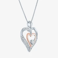 Womens 1/10 CT. T.W. Natural White Diamond 14K Rose Gold Over Silver Sterling Silver Heart 18 Inch Pendant Necklace