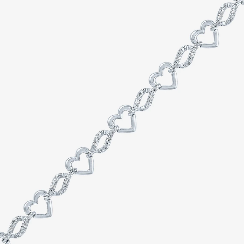 G-H / Si2-I1 Womens Sterling Silver 7.5 Inch Heart Chain Bracelet