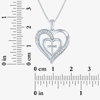 Womens 1/10 CT. T.W. Natural White Diamond Sterling Silver Cross Heart 18 Inch Pendant Necklace