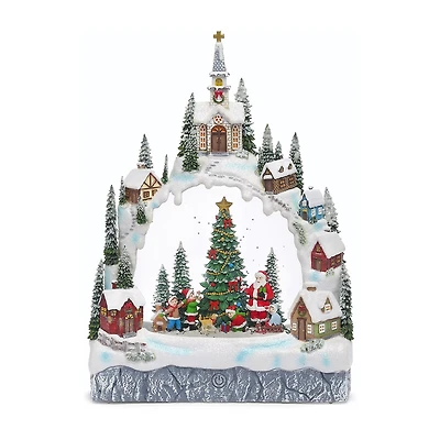 Roman 11.25in Lighted Swirl Village Christmas Tabletop Decor