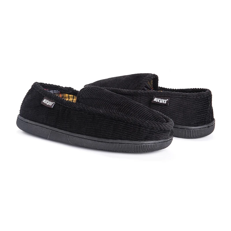 Muk Luks Corduroy Moccasin Mens Memory Foam Slip Resistant Slip-On Slippers