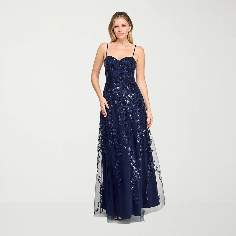 Trixxi Womens Juniors Sweetheart Neck Sequin Floral Ball Gown