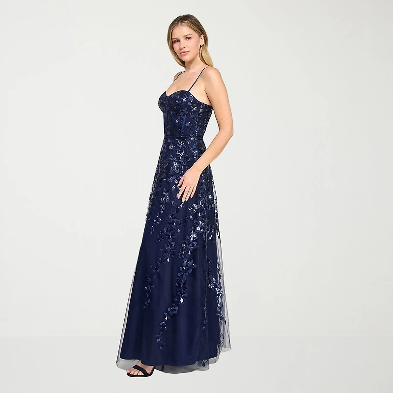 Trixxi Womens Juniors Sweetheart Neck Sequin Floral Ball Gown