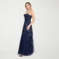 Trixxi Womens Juniors Sweetheart Neck Sequin Floral Ball Gown