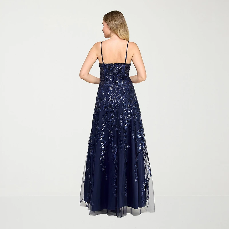 Trixxi Womens Juniors Sweetheart Neck Sequin Floral Ball Gown