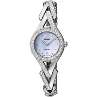 Seiko® Womens Silver-Tone Mother-of-Pearl Solar Watch SUP173
