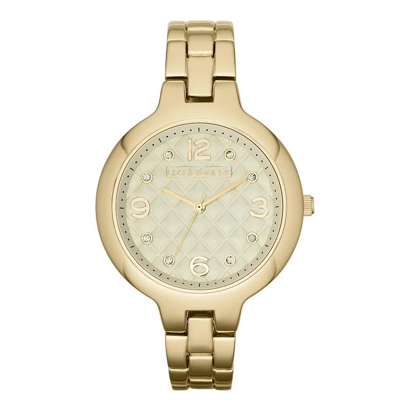 Liz Claiborne® Womens Gold-Tone Quilted Watch