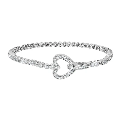 DiamonArt® 3 3/4 CT. T.W. White Cubic Zirconia Sterling Silver Heart 7.25 Inch Tennis Bracelet