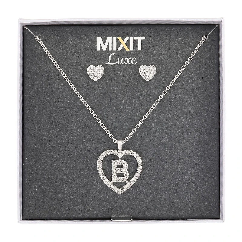 Mixit Silver Tone Initial Pendant Necklace & Stud Earring Womens White Heart 2-pc. Jewelry Set