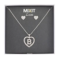 Mixit Silver Tone Initial Pendant Necklace & Stud Earring Womens White Heart 2-pc. Jewelry Set