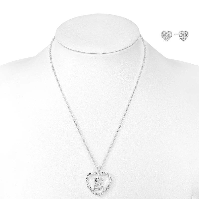 Mixit Silver Tone Initial Pendant Necklace & Stud Earring Womens White Heart 2-pc. Jewelry Set