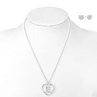 Mixit Silver Tone Initial Pendant Necklace & Stud Earring Womens White Heart 2-pc. Jewelry Set