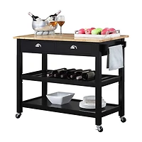 French Country Butcher Block Counter Top Kitchen Cart with Wine Rack