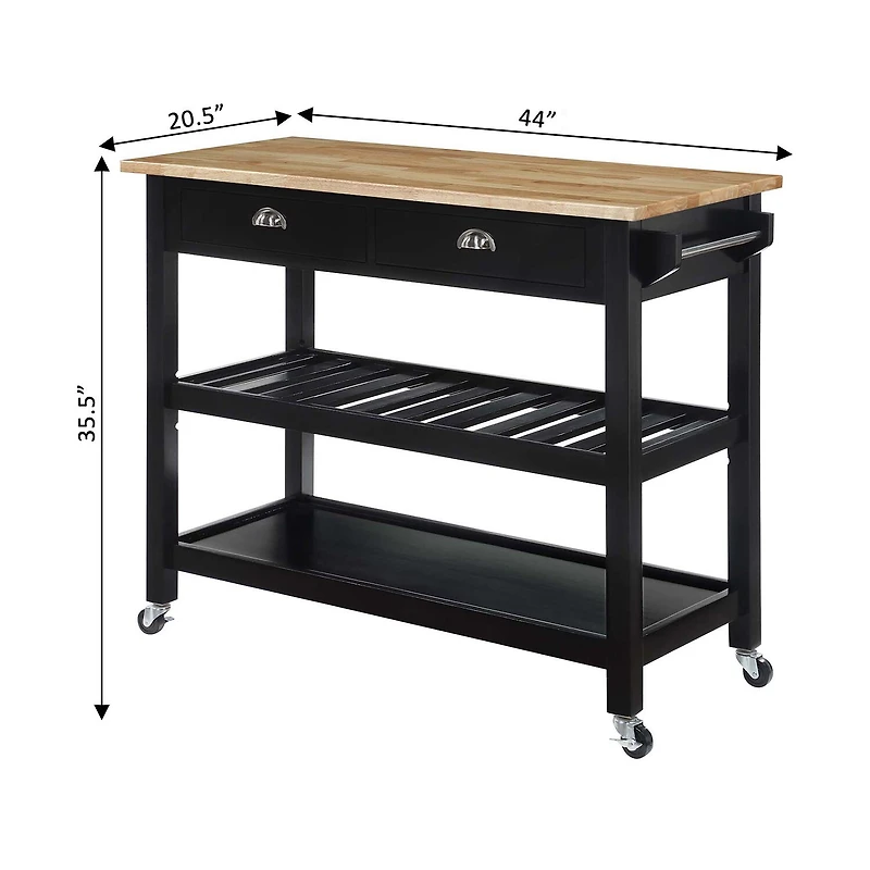 French Country Butcher Block Counter Top Kitchen Cart with Wine Rack