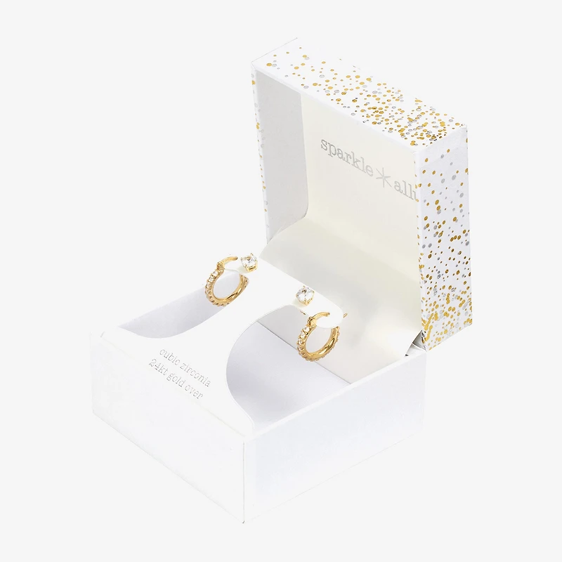 Sparkle Allure Womens Cubic Zirconia 14K Gold Over Brass 2 Pair Earring Set