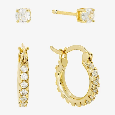Sparkle Allure Womens Cubic Zirconia 14K Gold Over Brass 2 Pair Earring Set