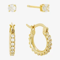 Sparkle Allure Womens Cubic Zirconia 14K Gold Over Brass 2 Pair Earring Set