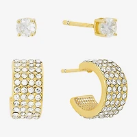 Sparkle Allure Womens Crystal 14K Gold Over Brass 2 Pair Earring Set