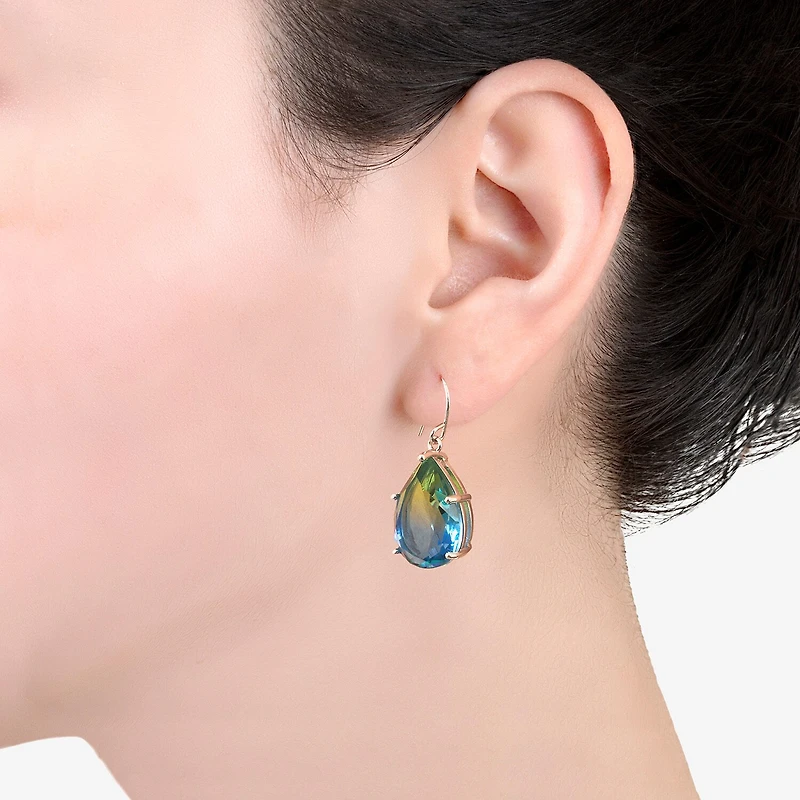 Sparkle Allure Womens Blue Pure Silver Over Brass Pear Drop Earrings