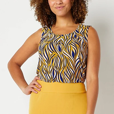 Black Label by Evan-Picone Womens Crew Neck Sleeveless Blouse