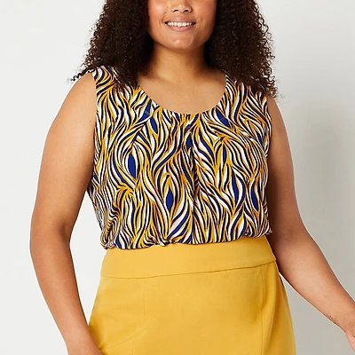 Black Label by Evan-Picone Womens Plus Crew Neck Sleeveless Blouse