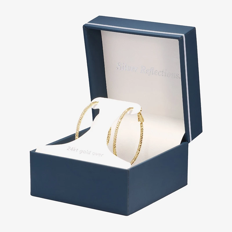 Silver Reflections Textured Womens 24K Gold Over Brass 40mm Hoop Earrings