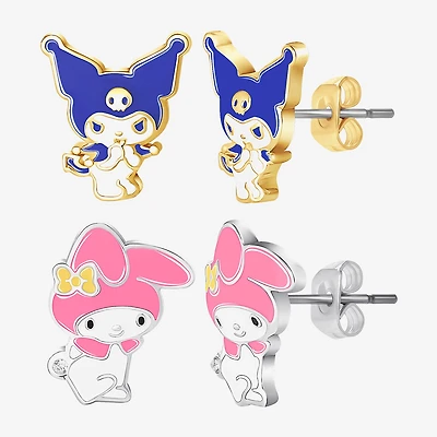 Womens 18K Gold Over Brass Hello Kitty Kuromi My Melody 2 Pair Earring Set