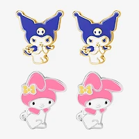 Womens 18K Gold Over Brass Hello Kitty Kuromi My Melody 2 Pair Earring Set
