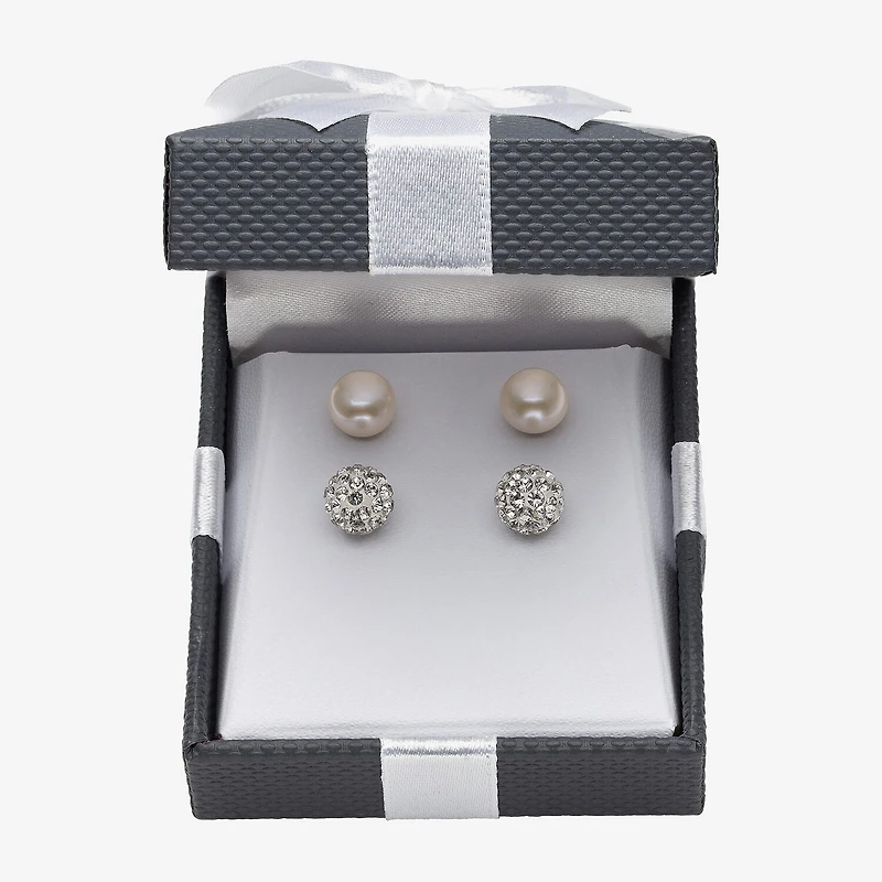 Womens Genuine White Cultured Freshwater Pearl Sterling Silver Earring Set