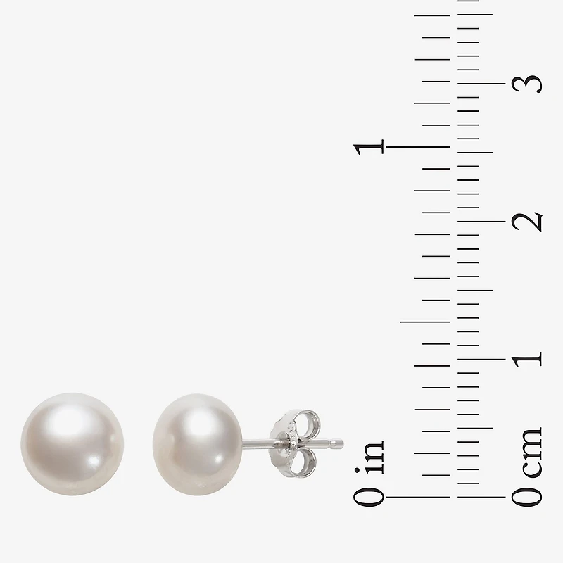 Womens Genuine White Cultured Freshwater Pearl Sterling Silver Earring Set