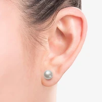 Womens Genuine White Cultured Freshwater Pearl Sterling Silver Earring Set