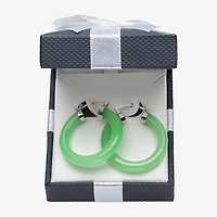 Womens Genuine Green Jade Sterling Silver 32mm Hoop Earrings