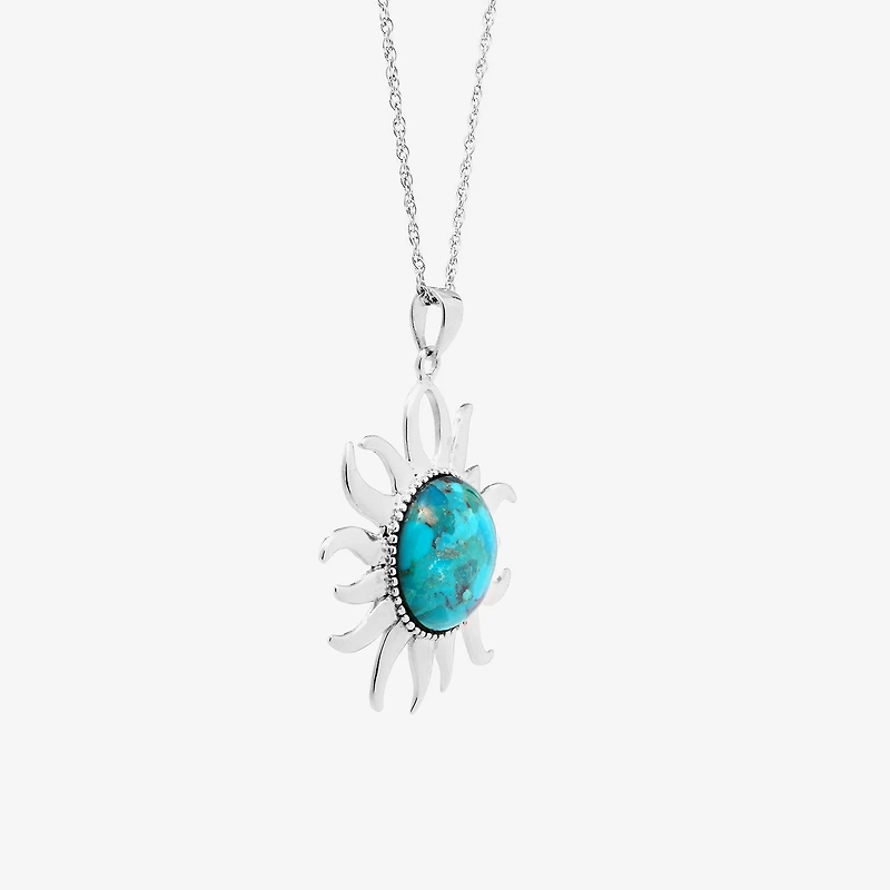 Enhanced Turquoise Filigree Sterling Silver Sun Pendant Necklace