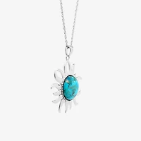 Enhanced Turquoise Filigree Sterling Silver Sun Pendant Necklace