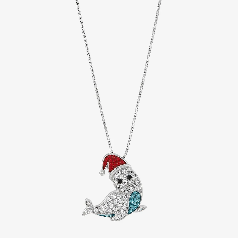 Limited Quantities! Christmas Seal Womens Multi Color Crystal Sterling Silver 18 Inch Pendant Necklace