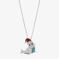 Limited Quantities! Christmas Seal Womens Multi Color Crystal Sterling Silver 18 Inch Pendant Necklace