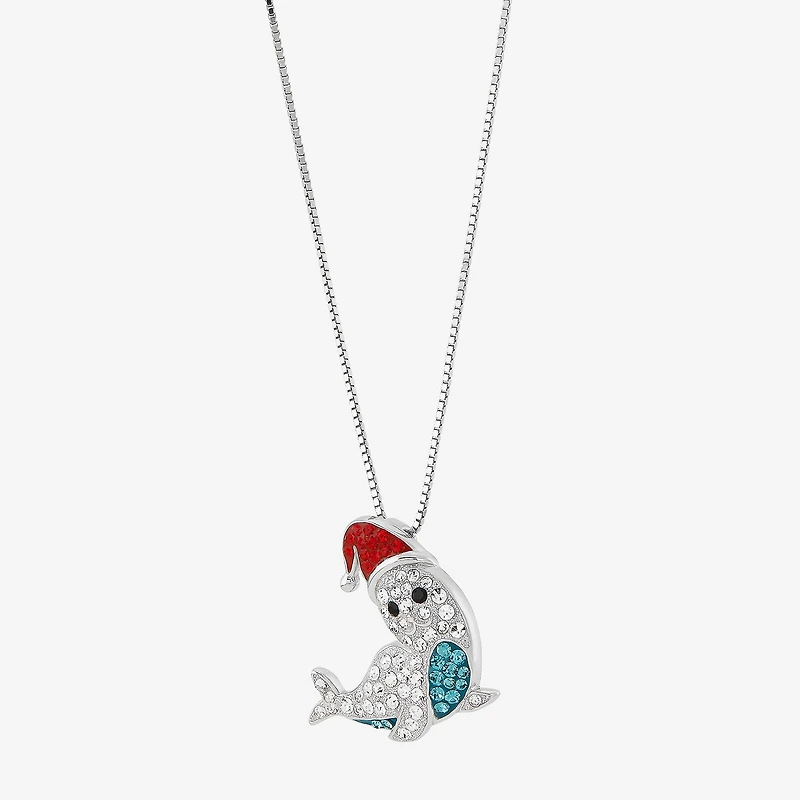 Limited Quantities! Christmas Seal Womens Multi Color Crystal Sterling Silver 18 Inch Pendant Necklace