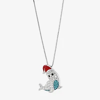 Limited Quantities! Christmas Seal Womens Multi Color Crystal Sterling Silver 18 Inch Pendant Necklace