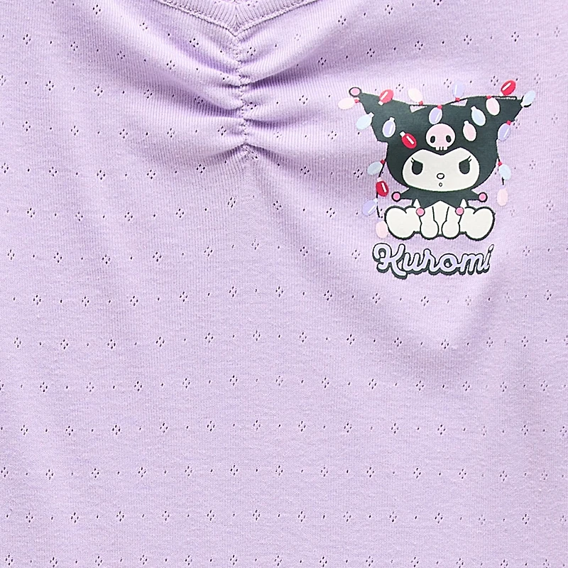Little & Big Kid Girls V Neck Long Sleeve Regular Fit Hello Kitty Kuromi Graphic T-Shirt