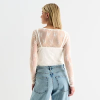 Arizona Womens Juniors Round Neck Long Sleeve Layered Top