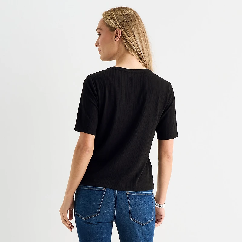 Liz Claiborne Womens Short Sleeve Regular Fit Henley Shirt