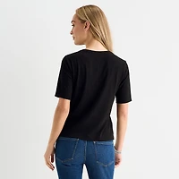 Liz Claiborne Womens Short Sleeve Regular Fit Henley Shirt