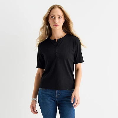 Liz Claiborne Womens Short Sleeve Regular Fit Henley Shirt