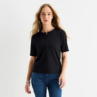 Liz Claiborne Womens Short Sleeve Regular Fit Henley Shirt