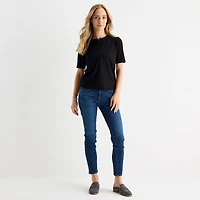 Liz Claiborne Womens Short Sleeve Regular Fit Henley Shirt
