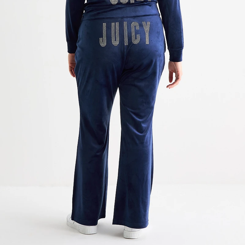 Juicy By Couture Womens Juniors Plus Flare Mid Rise Track Pant